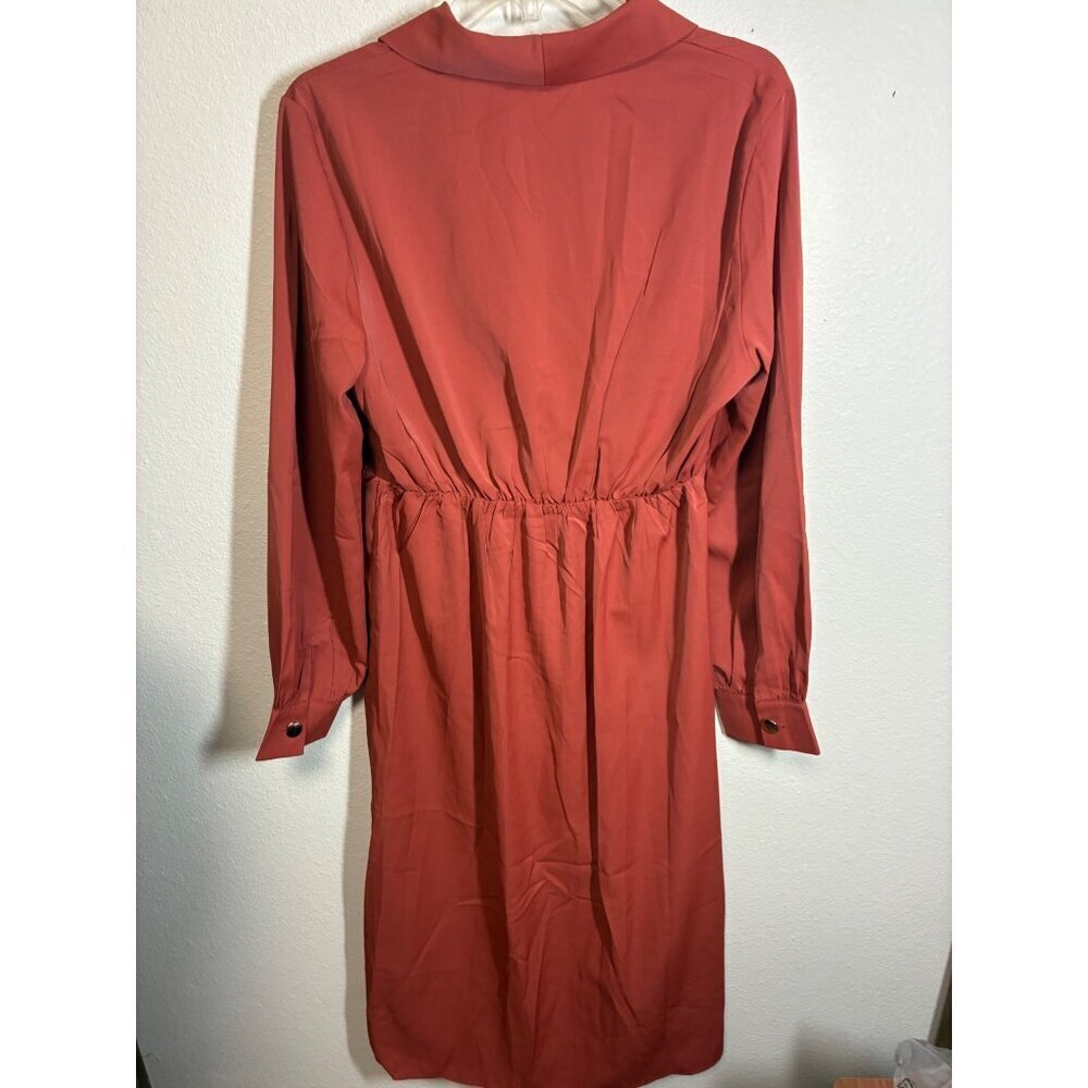 Long Sleeve Maxi Dress Business Casual Faux Wrap Style Copper Color Sz Large - Picture 2 of 3